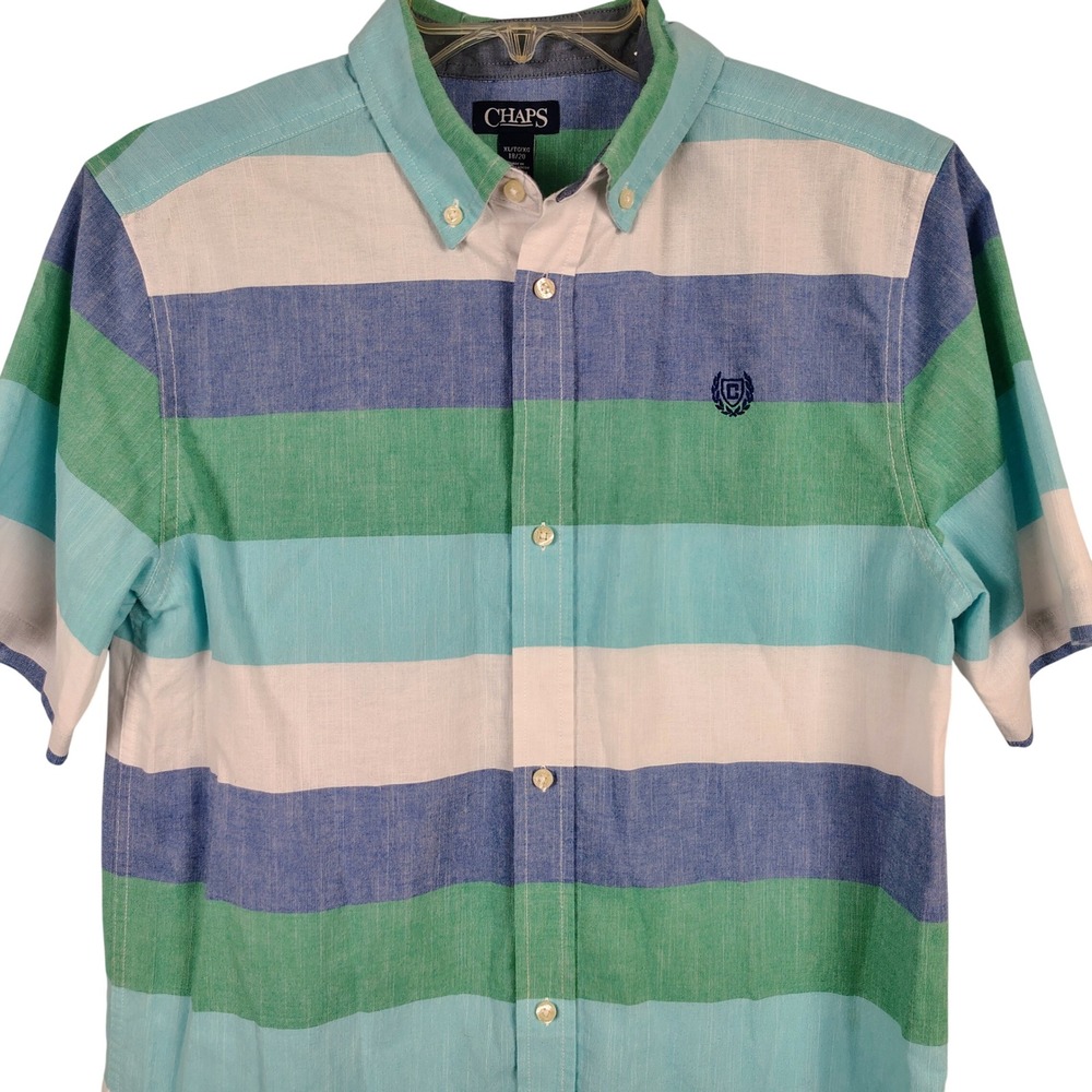 Chaps Boys XL 18/20 Button Down Shirt Multicolor Striped Preppy Coastal Nautical